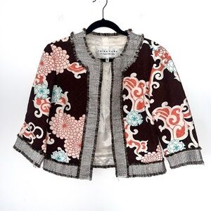 Trina Turk Brown Metallic Fringe Open Cardigan Jacket Resort